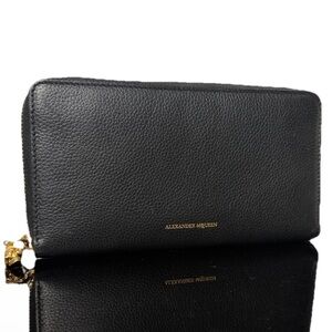 Alexander McQueen Zip Around Wallet with Gold Skull Pull, Black & Gold